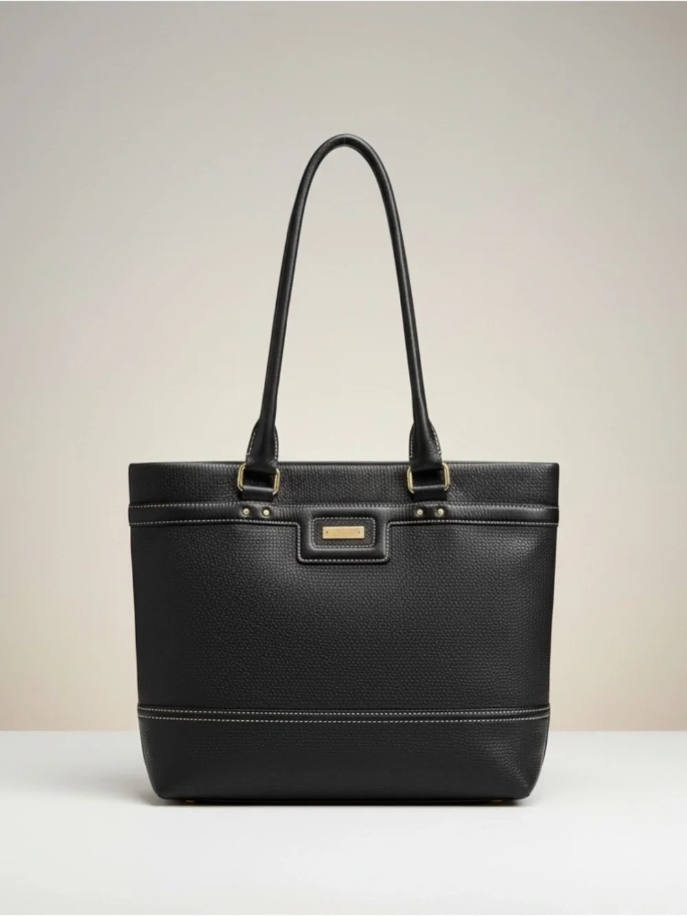 ✨ Kate Spade Black Pebbled Leather Tote Green Lining Shoulder Bag Large EUC